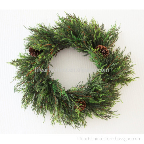 plastic christmas wreath, green wreath, pinecone wreath, artificial wreath, christmas decoration